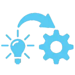 Ejecución y Optimización de Estrategias Digitales Icono de ejecución y optimización para servicios de SEO, SEM, Diseño web y Marketing Digital